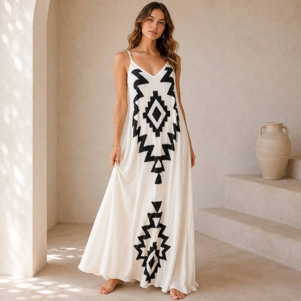 NEW MYSTERY RESORT oasis maxi dress in ivory black